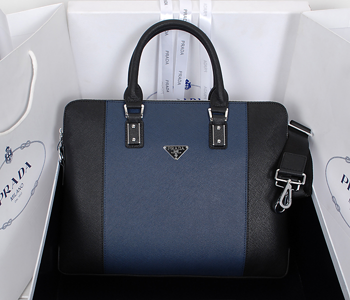 Prada borsetta XN 8607-1 borsa di pelle in nero e blu